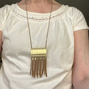 Necklace in Gold with Gold and Leather Pendant